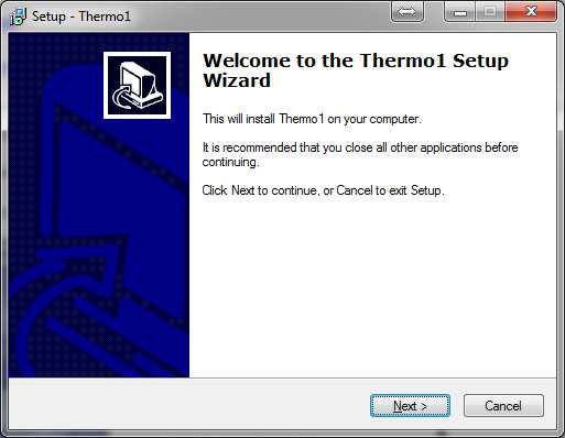 Telepítés A program telepítésének érdekében kattintson a Thermo1 Setup.exe ikonra.