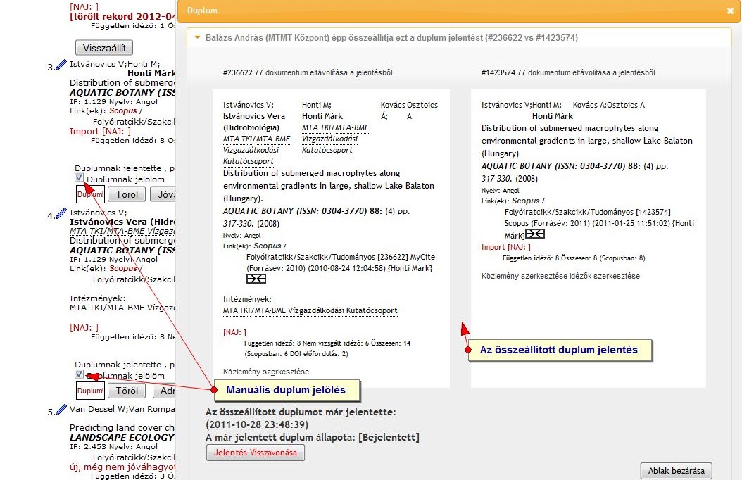 A kiválasztott jelölőnégyzetre kattintva megjelenik egy lap, ahol bal oldalon az első megjelölt rekord szerepel.