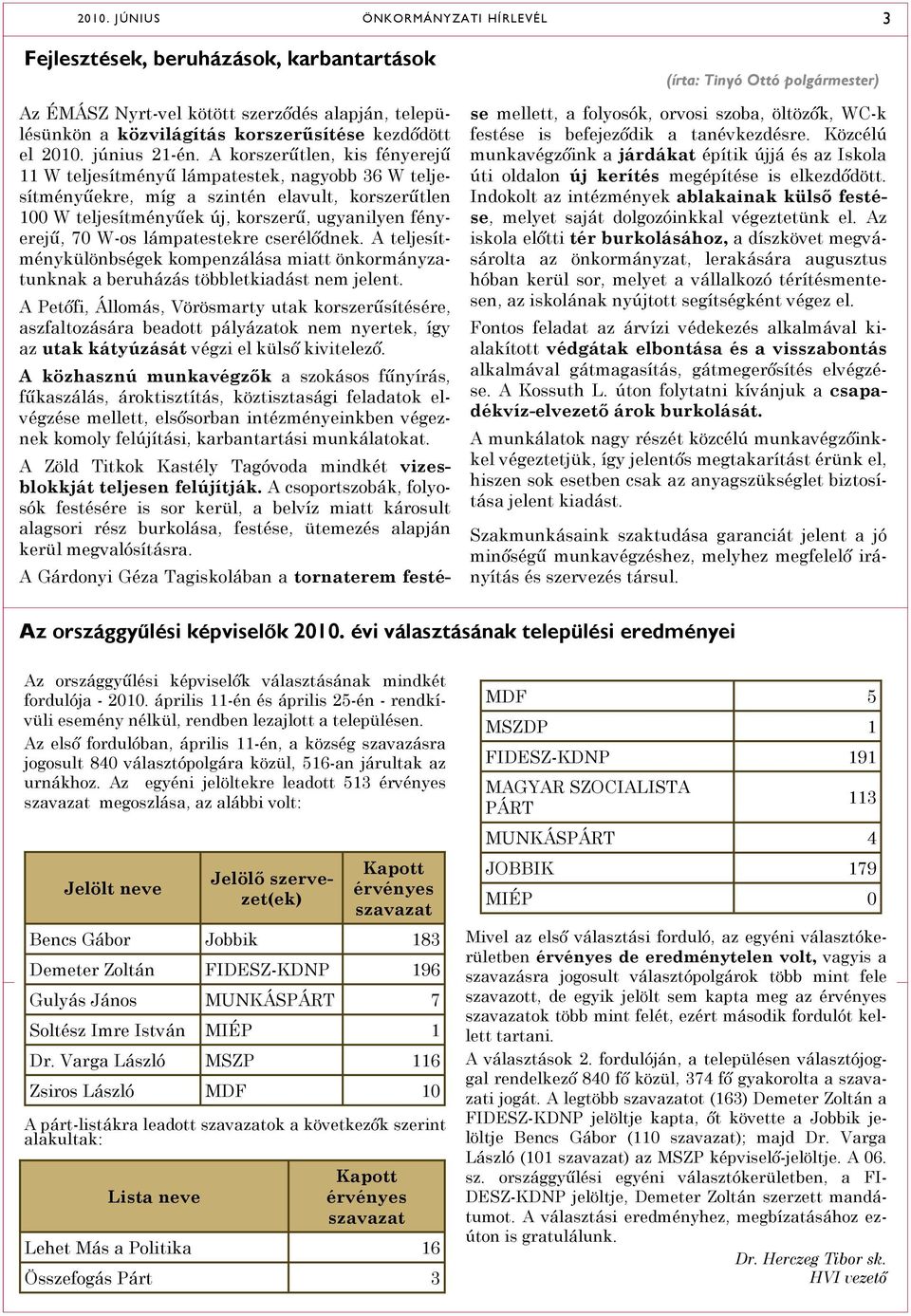 lámpatestekre cserélõdnek. A teljesítménykülönbségek kompenzálása miatt önkormányzatunknak a beruházás többletkiadást nem jelent.