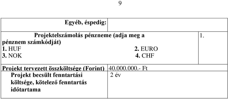 Projekt tervezett összköltsége (Forint) 40.000.