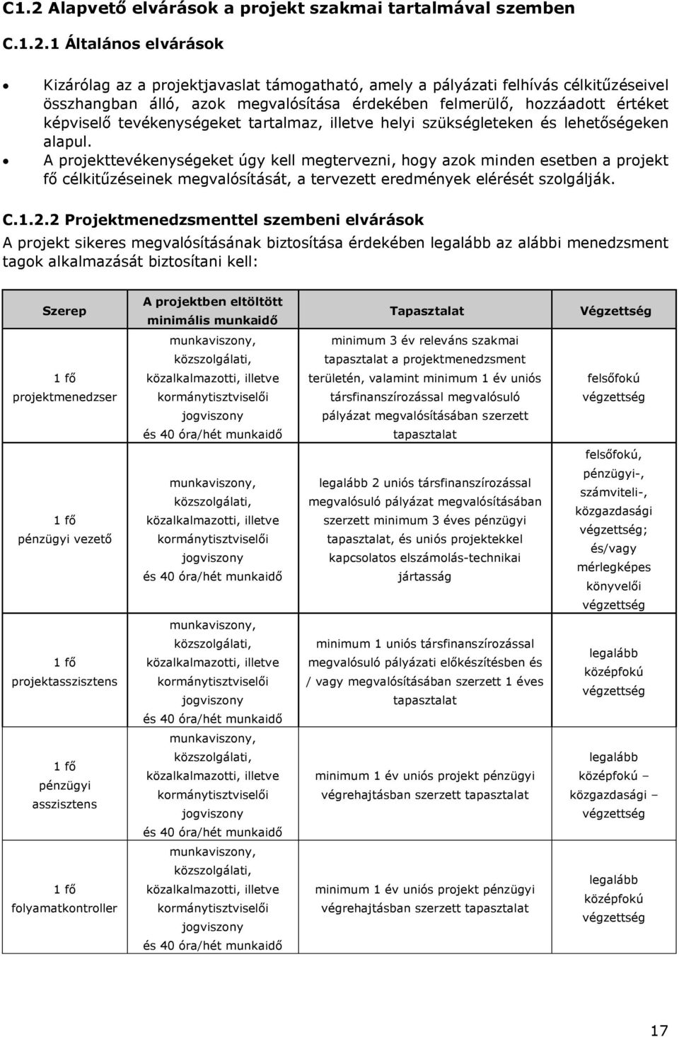 A projekttevékenységeket úgy kell megtervezni, hogy azok minden esetben a projekt fő célkitűzéseinek megvalósítását, a tervezett eredmények elérését szolgálják. C.1.2.