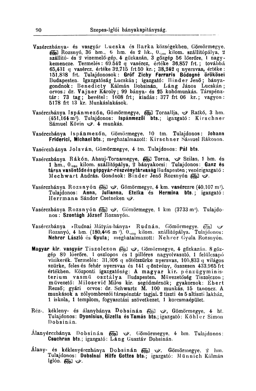 196 Szepes-Jglói bányakapitányság. Vasérczbánya- és vasgyár Lucska és Barka községekben, Gömörmegye, ^ű Rozsnyó, 30 bm., 0 hm. és 2 hk., O., 0)) kilom.