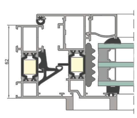 A RENDSZER ELŐNYEI teljesen kompatibilis a TM 62 / TM 62HI, TM 74HI, TM 77HI Yawal rendszerekkel, kitűnő hővezetési tényező értékek, hatékony vízelvezető rendszer, az esztétikumot az ablakkeret kis