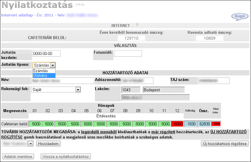 Itt lehetőségünk van a céghez alapértelmezésben rendelt utalványszolgáltató megváltoztatására illetve arra, hogy a konkrét munkavállalóhoz számlás elszámolást rendeljünk.