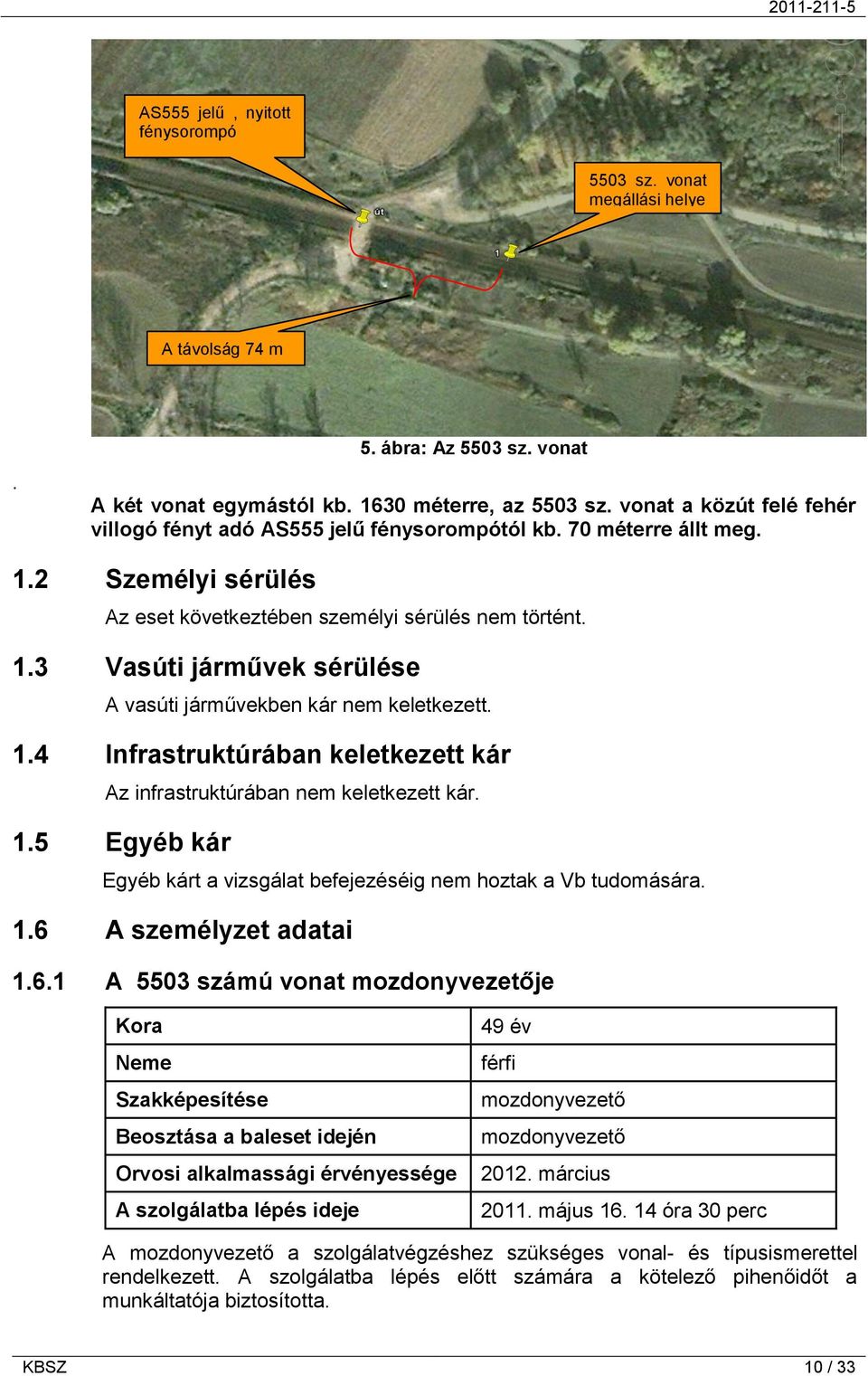 1.4 Infrastruktúrában keletkezett kár Az infrastruktúrában nem keletkezett kár. 1.5 Egyéb kár Egyéb kárt a vizsgálat befejezéséig nem hoztak a Vb tudomására. 1.6 