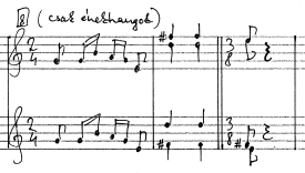 Menyegző 67 52. kottapélda 29 Az A téma következő harmonizálásában megfigyelhetjük, ahogy a disszonáns terc szekundra oldódik: 30 53.