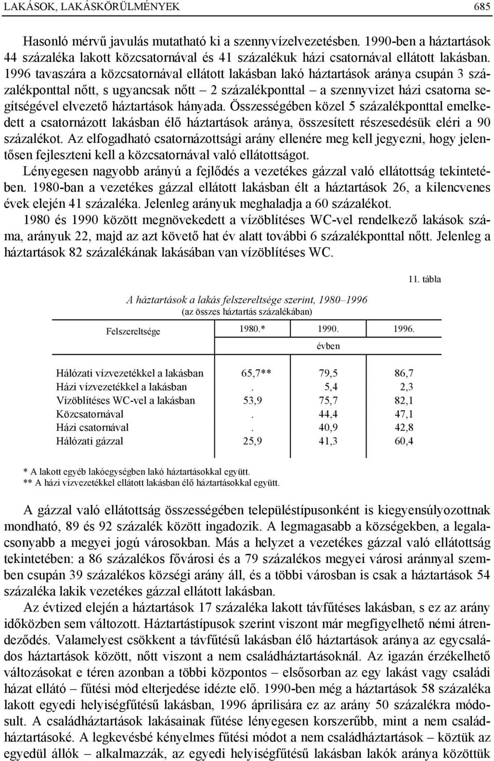 háztartások hányada. Összességében közel 5 százalékponttal emelkedett a csatornázott lakásban élő háztartások aránya, összesített részesedésük eléri a 90 százalékot.