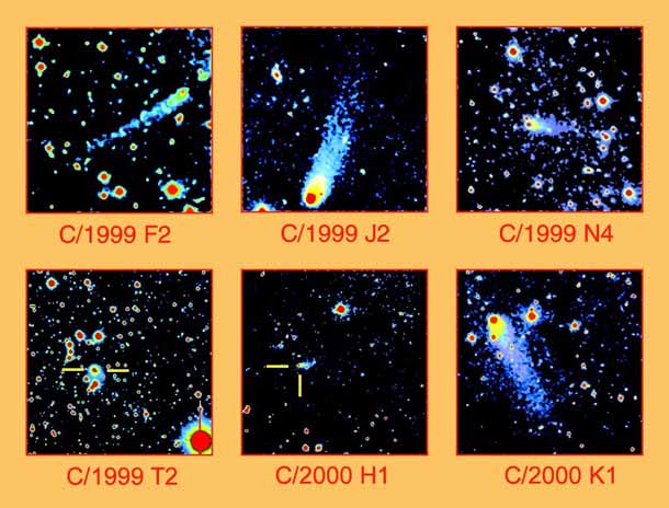 26. ábra. A 2000 nyarán megfigyelt 6 üstökös mutatott, esetenként tompaszöget zárt be a két égi irány.