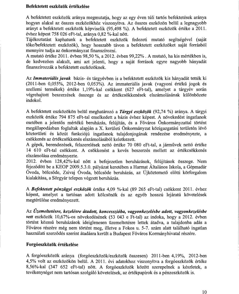 Tájékztatást kaphatunk a befektetett eszközök fedezeti mutató segítségével (saját tőke/befektetett eszközök), hgy hsszabb távn a befektetett eszközöket saját frrásból mennyire tudja az önkrmányzat