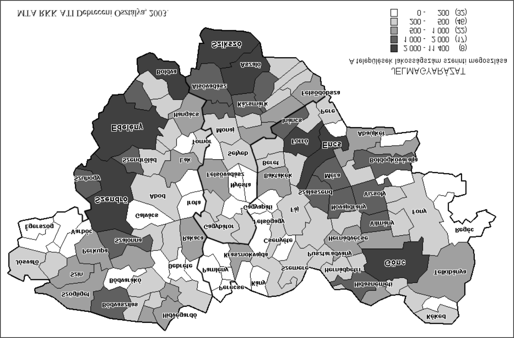 5. ábra A települések nagyság szerinti megoszlása a dél-baranyai vizsgálati területen A csereháti mintaterület öt városában a térség lakosságának közel harmada él (Edelény 11 ezer, Encs 7 ezer,