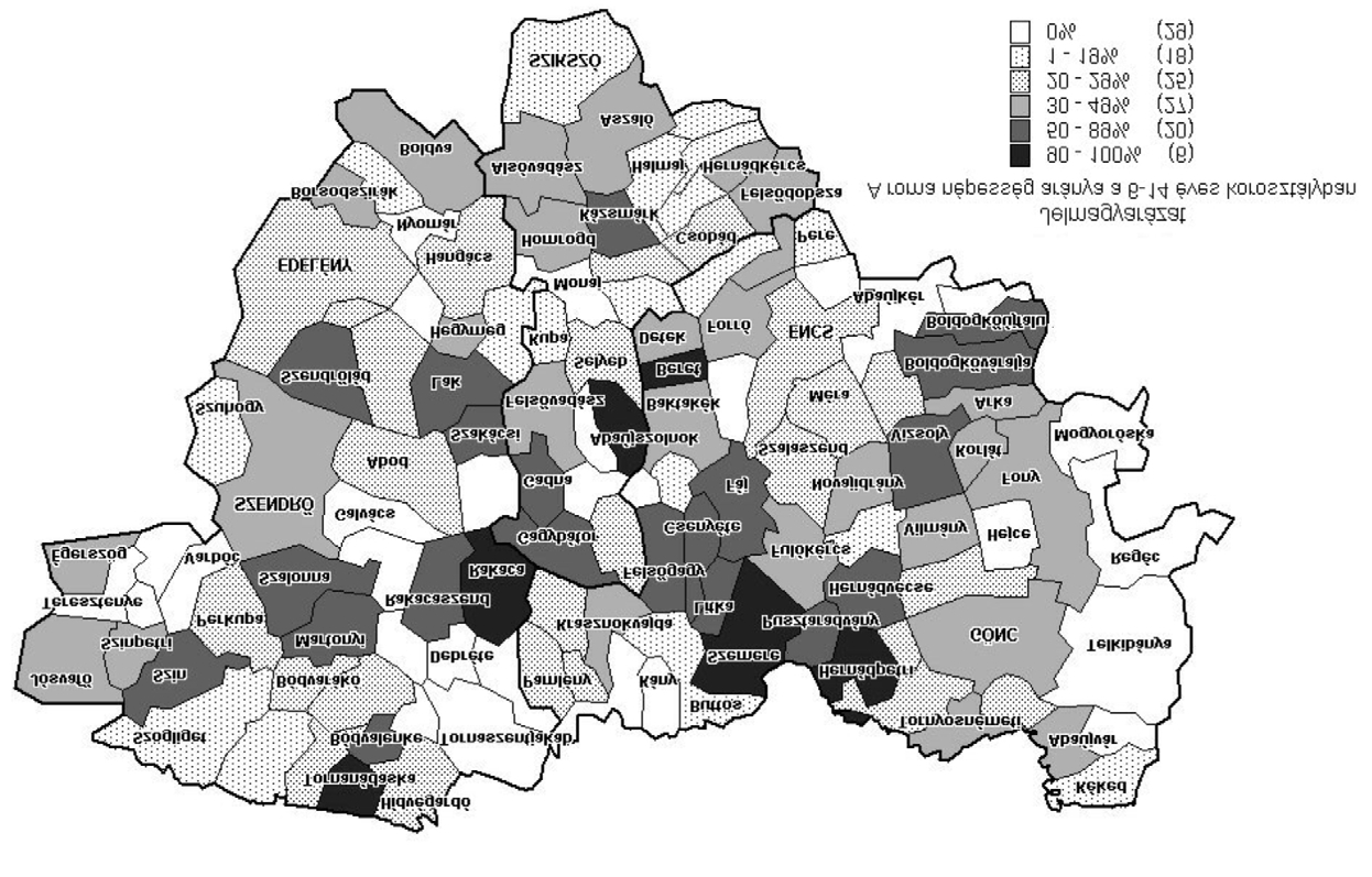 A települések közel felében az iskolás korú gyerekeken belül a roma gyerekek becsült aránya meghaladja a 30 százalékot.