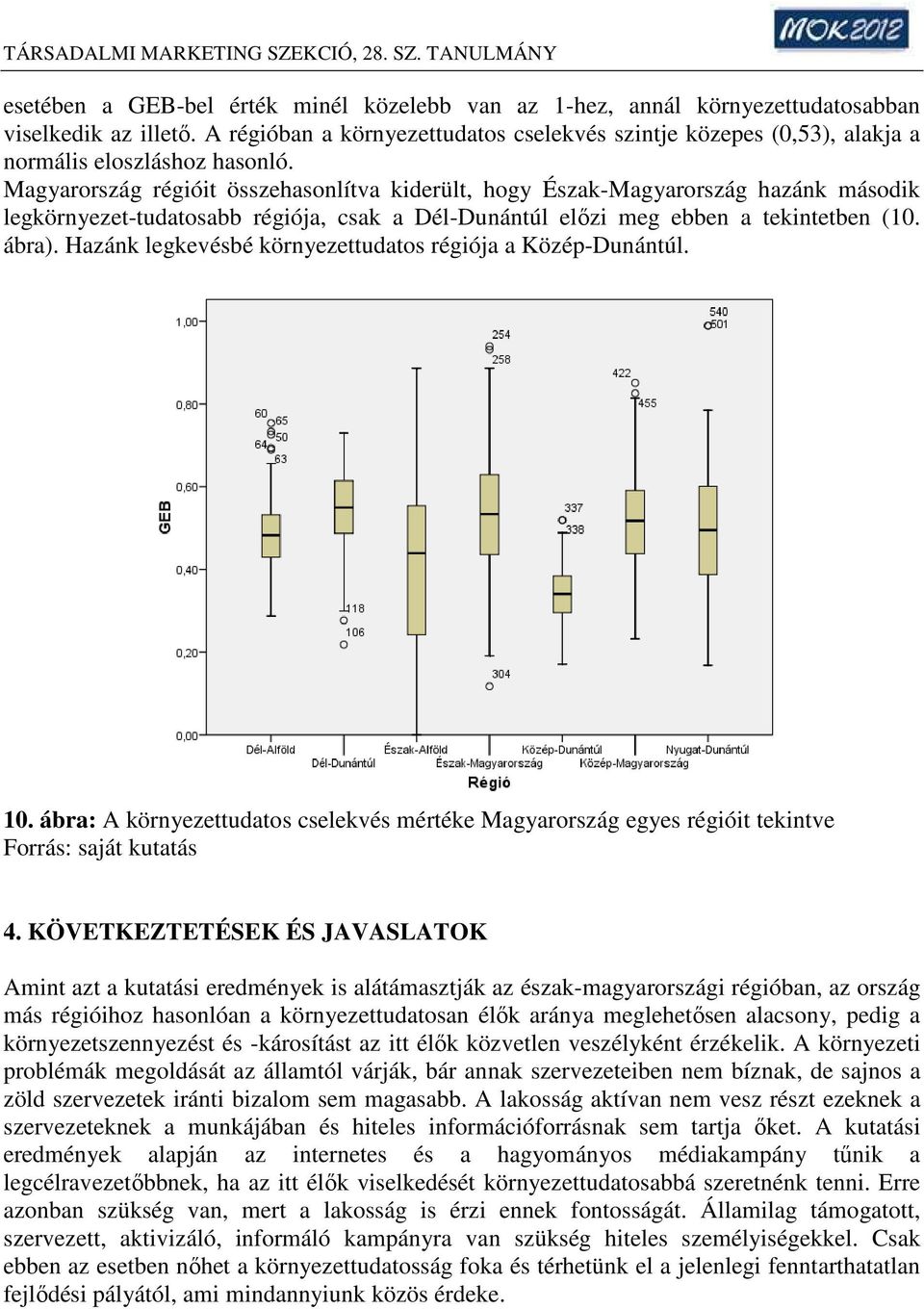 Magyarország régióit összehasonlítva kiderült, hogy Észak-Magyarország hazánk második legkörnyezet-tudatosabb régiója, csak a Dél-Dunántúl előzi meg ebben a tekintetben (10. ábra).