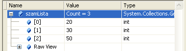 Listák C# ban: <list> Listák: a C# dinamikus tömbjei Példa: egész számokból álló lista List<int> szamlista = new List<int>(); szamlista.add(20); szamlista.add(30); szamlista.