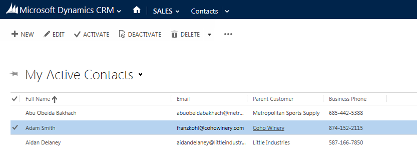 Megjelenik a kapcsolattartók listája az e-mail címekkel
