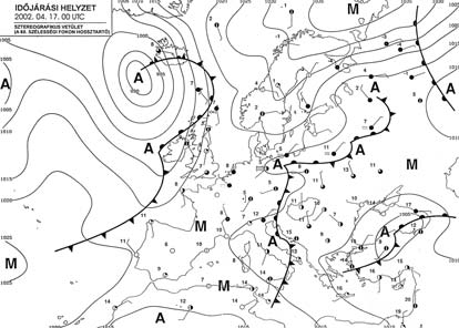 A légnyomás értéke 1013 hpa volt, a felhőborítottság az észlelést követő nap sem lett jelentős az ország keleti részében, ezért az éjszakai kisugárzást semmi sem akadályozta. Európa nagy részén (2.