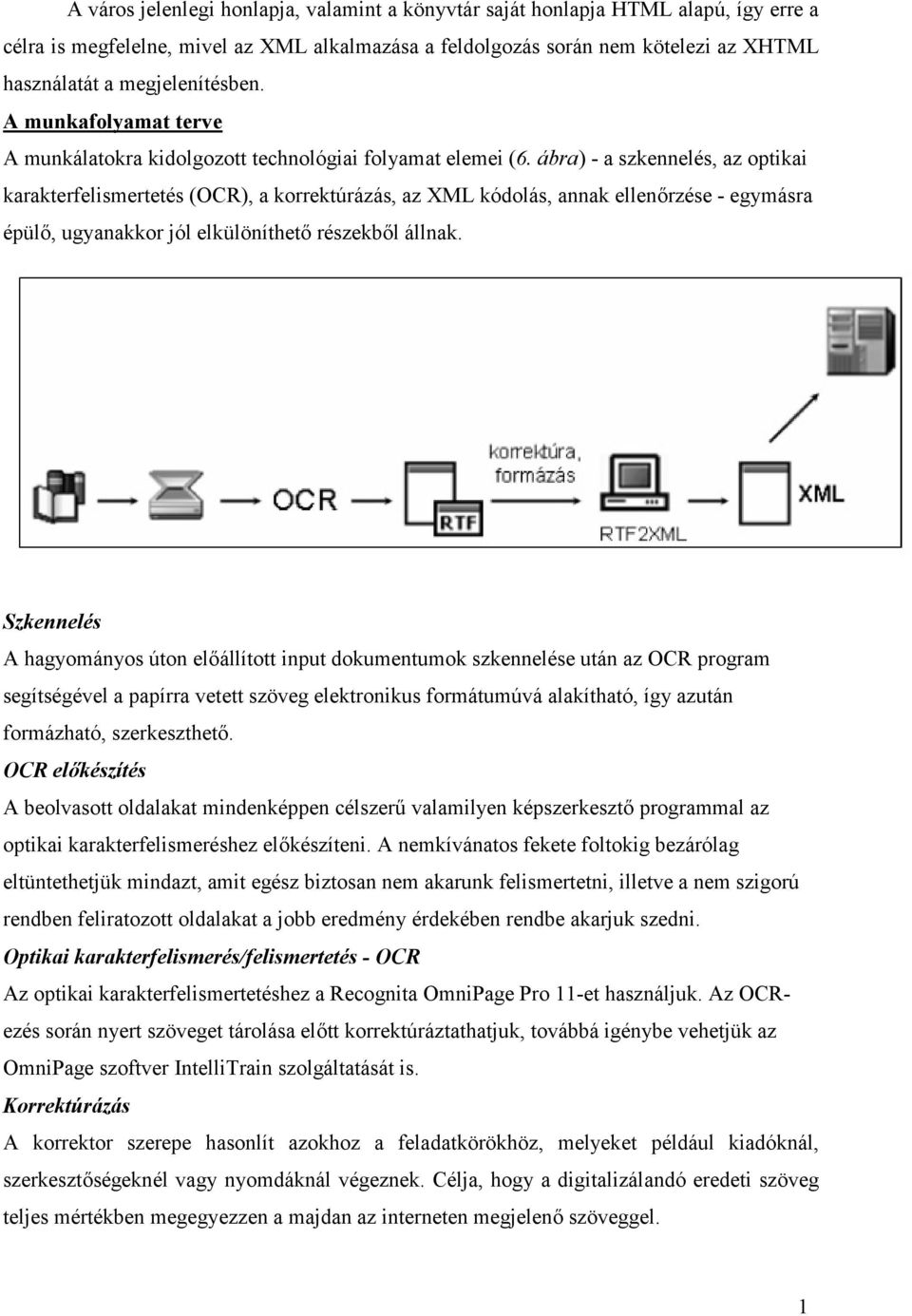 ábra) - a szkennelés, az optikai karakterfelismertetés (OCR), a korrektúrázás, az XML kódolás, annak ellenőrzése - egymásra épülő, ugyanakkor jól elkülöníthető részekből állnak.