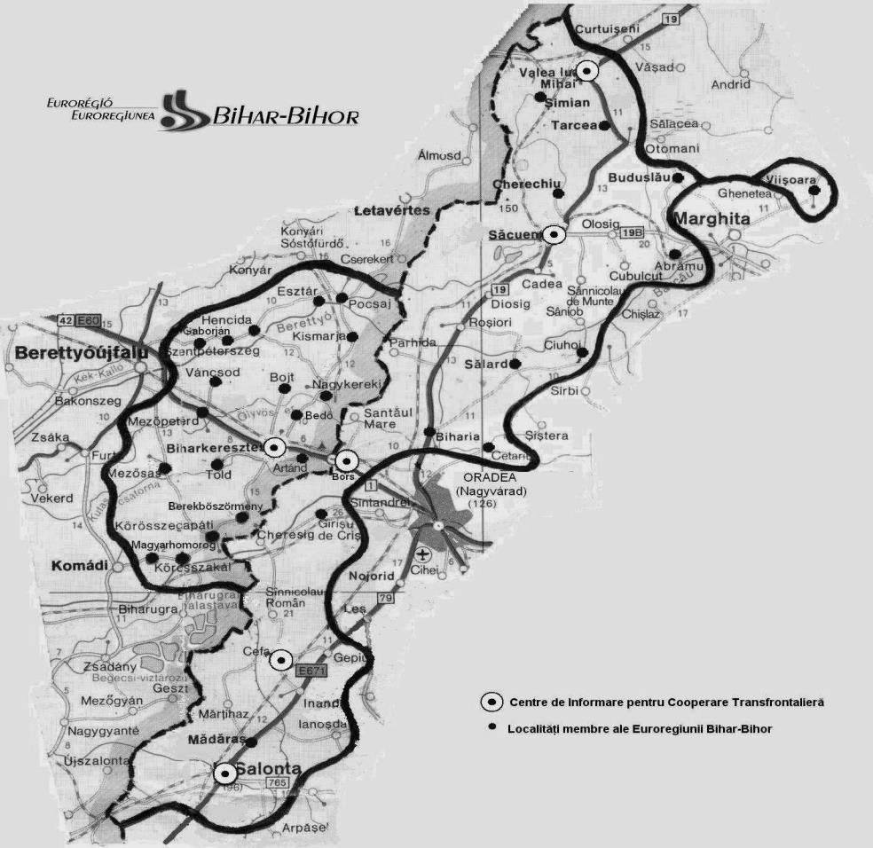 5. ÁBRA A Bihar Bihor Eurorégió elhelyezkedése a magyar román határon Forrás: Bihar Bihor Eurorégió, Biharkeresztes Bors.