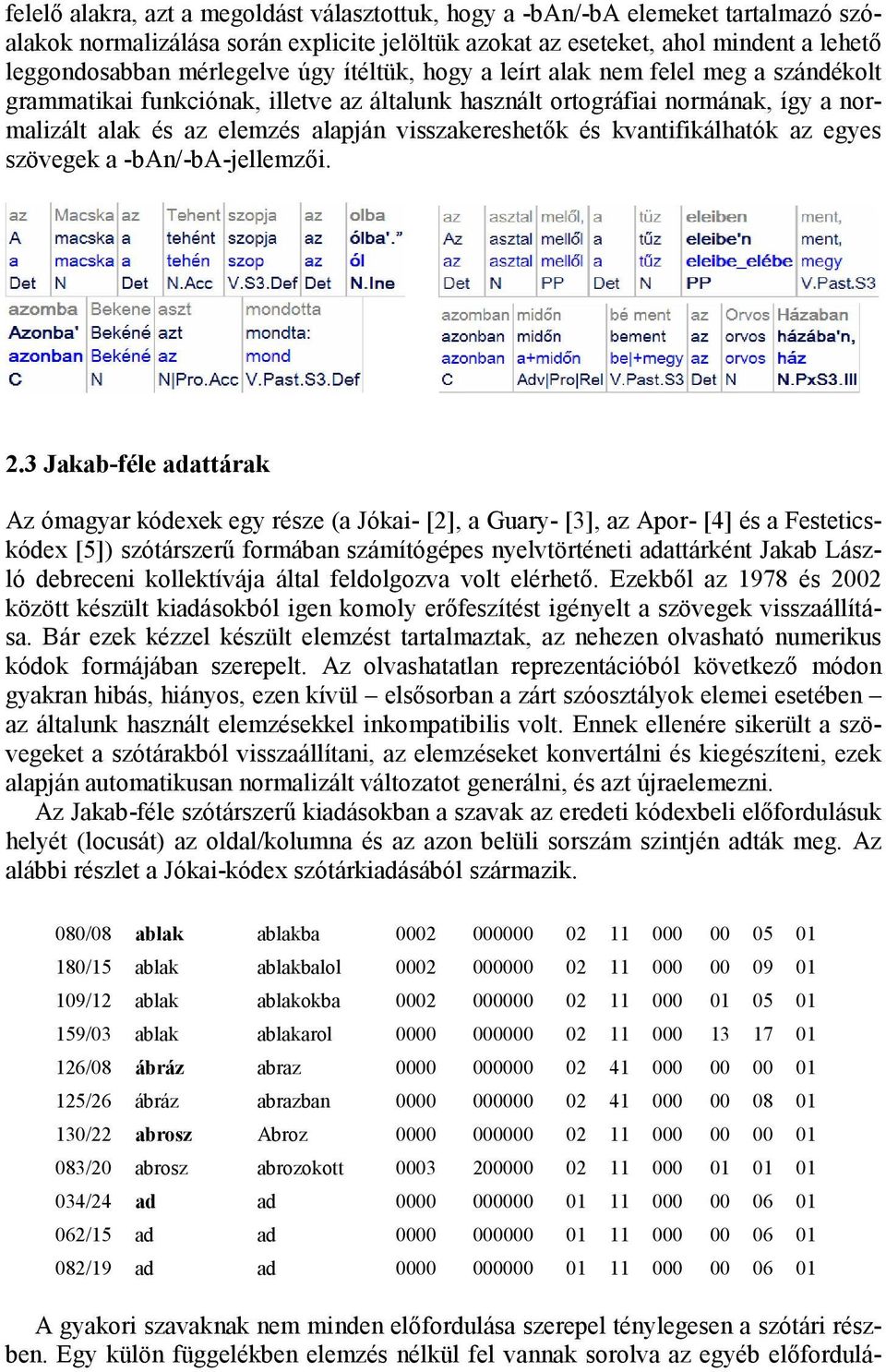 kvantifikálhatók az egyes szövegek a -ban/-ba-jellemzői. 2.