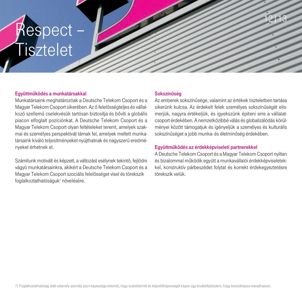 A Deutsche Telekom Csoport és a Magyar Telekom Csoport olyan feltételeket teremt, amelyek szakmai és személyes perspektívát tárnak fel, amelyek mellett munkatársaink kiváló teljesítményeket