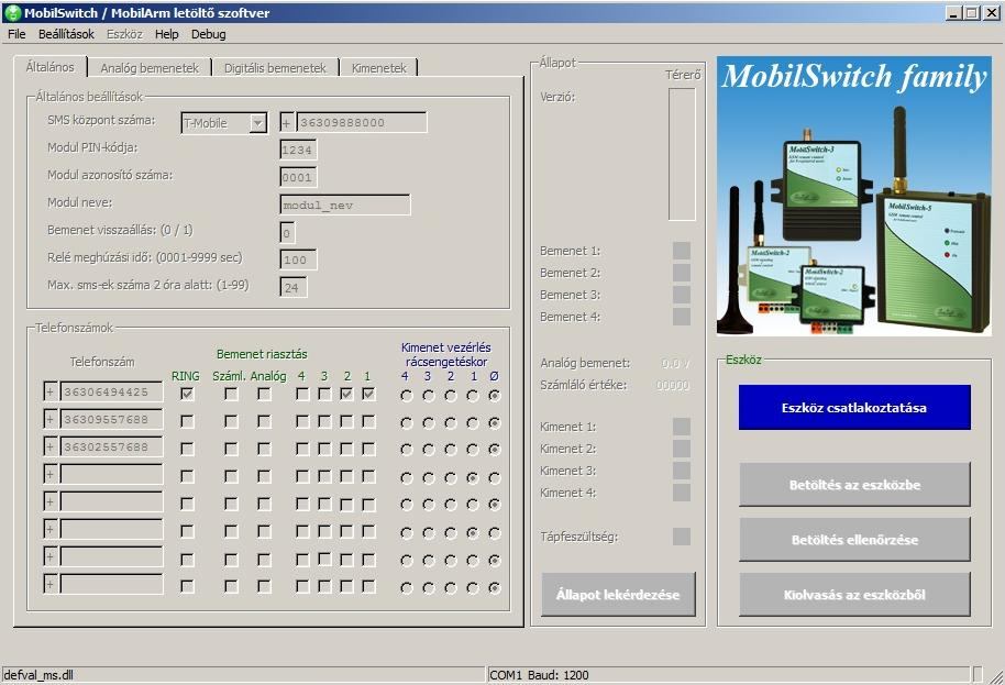 4. A MobilSwitch-2c modul felprogramozása számítógépről: A MobilSwitch-2c modul felprogramozható a szoftvere segítségével számítógépről, annak USB portján keresztül.