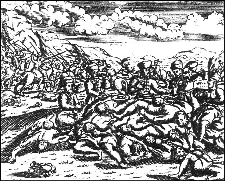 A pozsonyi csata képe Lazarus von Imhof 1723-as kiadásából beli évkönyvek két sorban írtak le: 913-ban a bajor vezérek vereséget mérnek a magyarokra az Inn-nél.