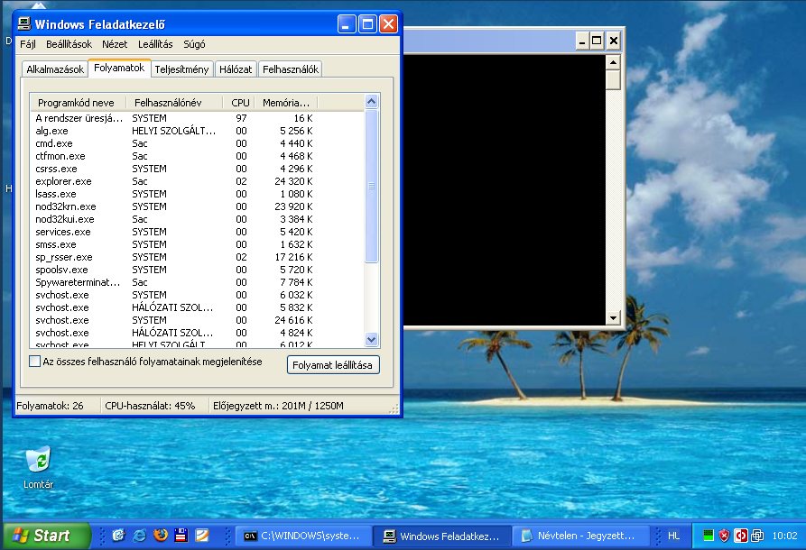Ekkor a Windows Feladatkezőben (Task Manager) a Notepad.exe egyáltalán nem látszik a futó folyamatok között.
