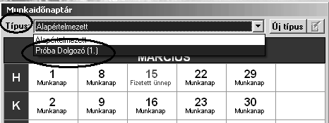 az adott dolgozói csoportra jellemző megnevezést célszerű megadni, majd a naptár mentéséhez nyomja meg a Rendben gombot: Ha létrehozott új néven egy naptárat, akkor azt a Típus feliratnál már ki
