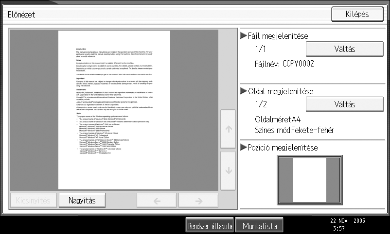 Dokumentumszerver Elõnézet megjelenítése 3 A következõkben az elõnézet megjelenítésének módját és a képernyõn megjelenõ elemeket ismerheti meg.