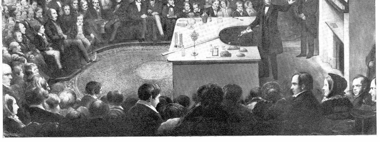 10 Szakmai Michael Faraday a Karácsonyi Elıadást tartja a Királyi Intézet elıadótermében, 1856-ban Faraday 1825-ben lett a Királyi Intézet (Royal Institution) igazgatója.