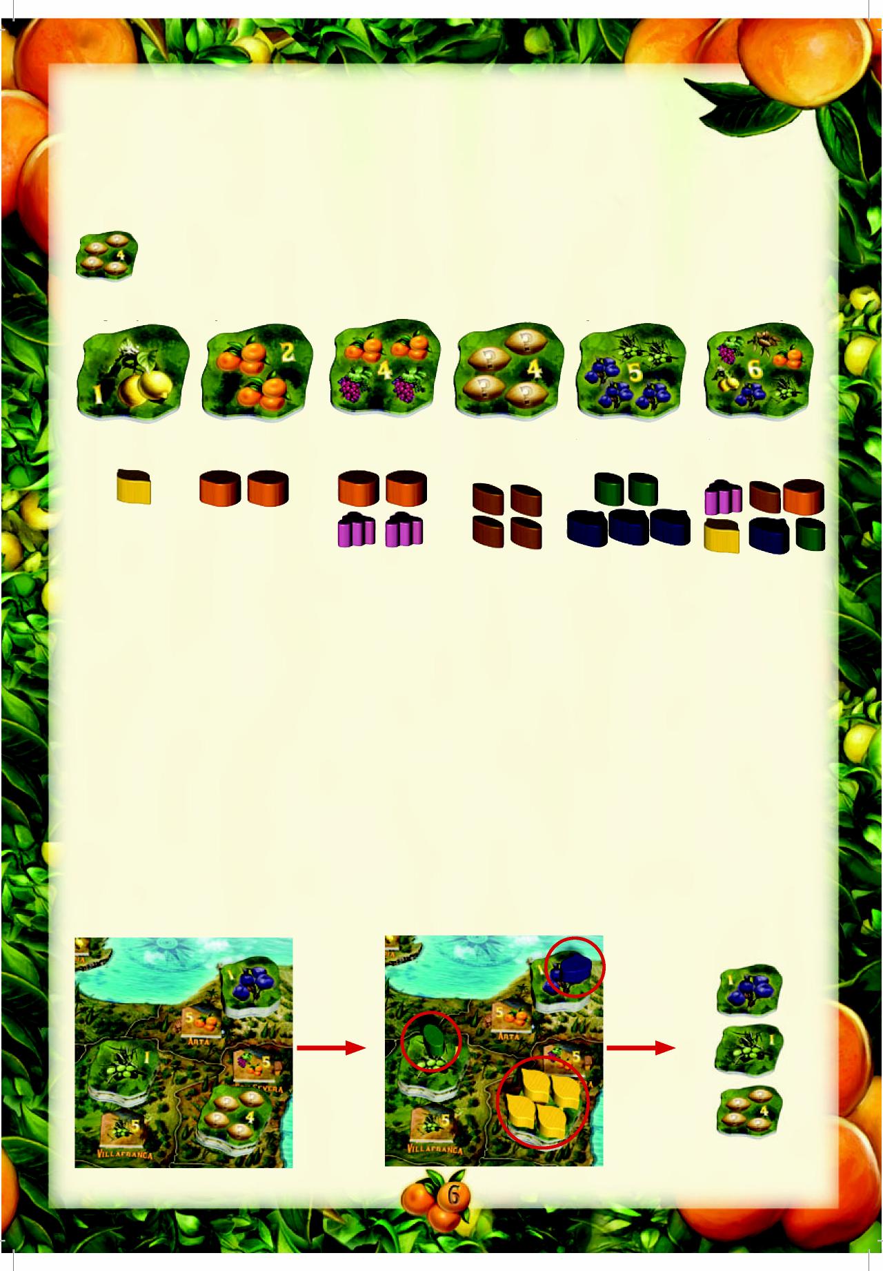 2. Lehetőség: Gyümölcsök elszállítása A játék folyamán a földművesfigurák szélmalomlapátokon való mozgatásával a játékosok gyümölcsökhöz, alkalmanként pedig szamaraskocsikhoz jutnak.