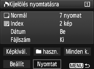 W Közvetlen nyomtatás DPOF segítségével PictBridge nyomtató használata esetén könnyen nyomtathat képeket a DPOF alkalmazásával. 1 A nyomtatás előkészítése. Lásd a 190. oldalon.