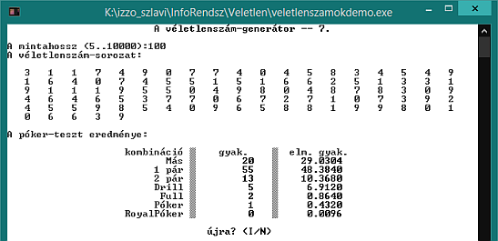 2.7 A Póker-teszt 10. ábra. A demonstrációs program 6. stációjának 3 kompozíciója. A Pascal Random függvénnyel előállított számsorozat véletlenszerűségét vizsgáljuk az ún. Póker-teszttel.