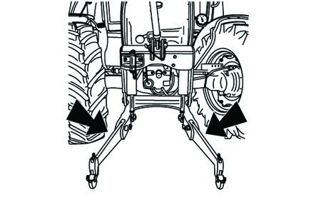 FELFÜGGESZTÉSEK A mellső függesztő szerkezet hidraulikus rögzítése Az első három-pont felfüggesztés rögzítését a hidraulikus munkahengerek bármely helyzetében el lehet végezni a traktor elejére