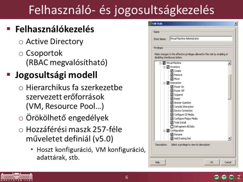 Szervereknél fontos a hozzáférés kezelés A virtuális szerver konzol távoli elérése = fizikai hozzáférés a virtuális géphez Két fontos részfeladat: Felhasználókezelés