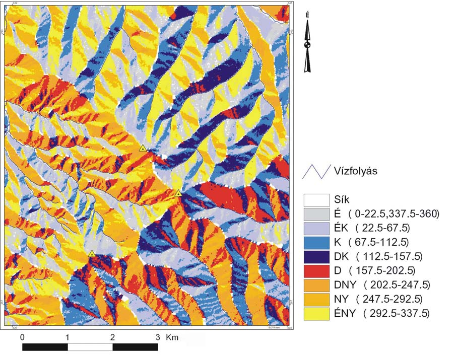 4.5. ábra. A börzsönyi mintaterület lejtőkitettség térképe ( ) 4.2.1.3.