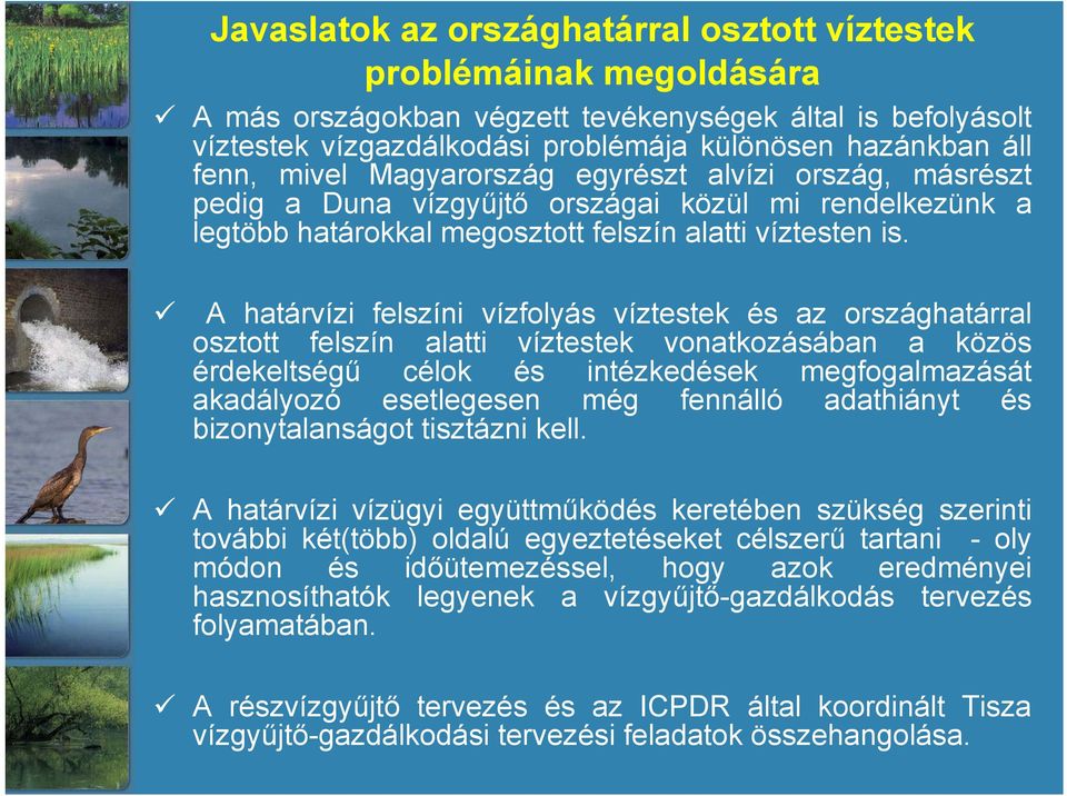 A határvízi felszíni vízfolyás víztestek és az országhatárral osztott felszín alatti víztestek vonatkozásában a közös érdekeltségű célok és intézkedések megfogalmazását akadályozó esetlegesen még