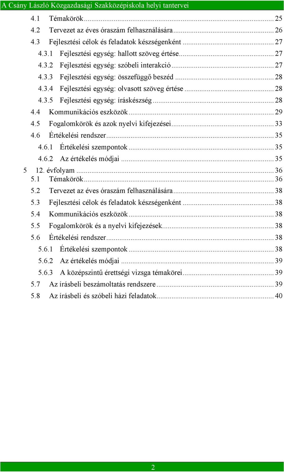 5 Fogalomkörök és azok nyelvi kifejezései... 33 4.6 Értékelési rendszer... 35 4.6.1 Értékelési szempontok... 35 4.6.2 Az értékelés módjai... 35 5 12. évfolyam... 36 5.