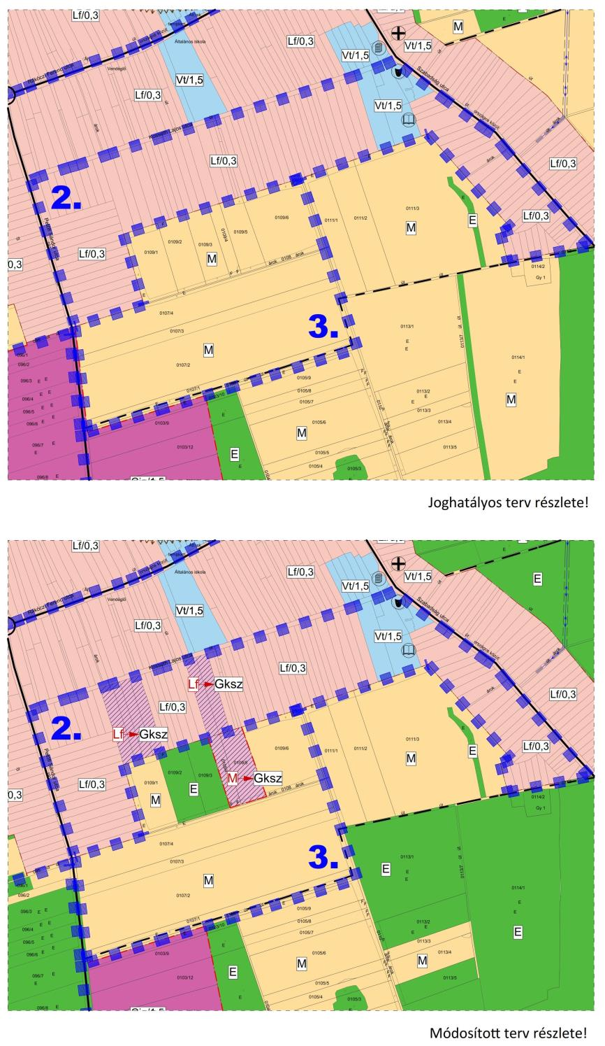 2. Módosításra kijelölt területek Nyírparasznya belterület, Kossuth Lajos utca déli oldala (309-312 hrsz.-ok és 320-322 hrsz.