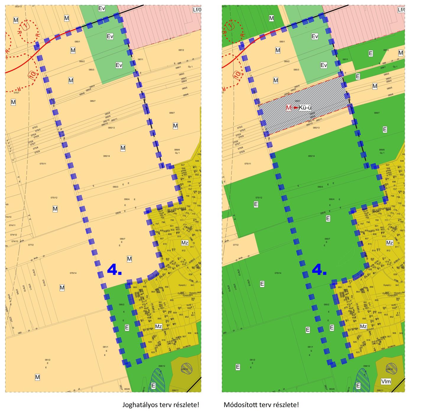 4. Módosításra kijelölt területek Nyírparasznya külterület, a 4116-os úttól délre (085/7-9 hrsz.
