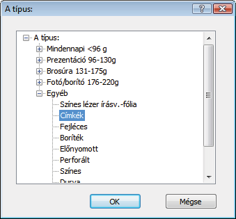 6. Nyissa le azt a papírtípus kategóriát, amelyik leginkább megfelel az aktuálisan használt papírnak.