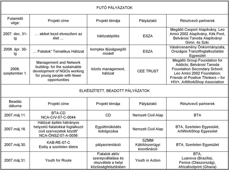 for young people with fewer opportunities hálózatépítés komplex ifjúságsegítő modell közös management, hálózat ESZA ESZA CEE TRUST Megálló Csoport Alapítvány, Leo Amici 2002 Alapítvány, Kék Pont,