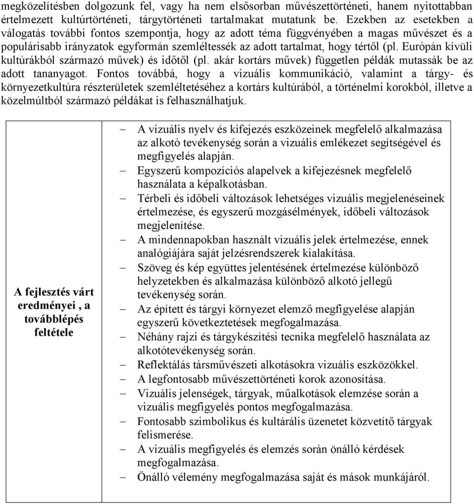 Európán kívüli kultúrákból származó művek) és időtől (pl. akár kortárs művek) független példák mutassák be az adott tananyagot.