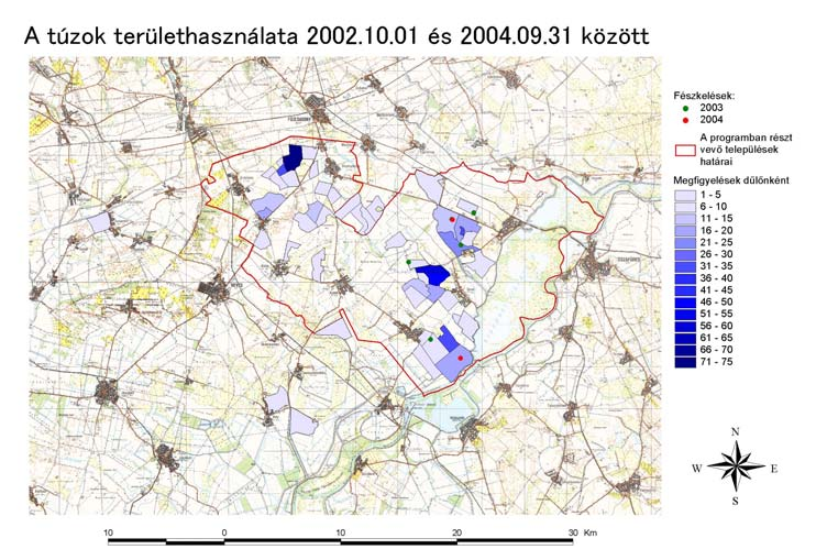 túzokmegfigyelések során a megfigyelés helyét a növénykultúrával együtt regisztrálják. A fészkek és a megfigyelések digitálisan is rögzítésre kerültek (8. ábra) [Borbáth et al., 2004]. 8.