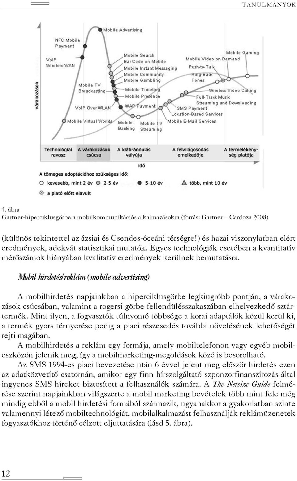 Mobil hirdetés/reklám (mobile advertising) A mobilhirdetés napjainkban a hiperciklusgörbe legkiugróbb pontján, a várakozások csúcsában, valamint a rogersi görbe fellendülésszakaszában elhelyezkedő