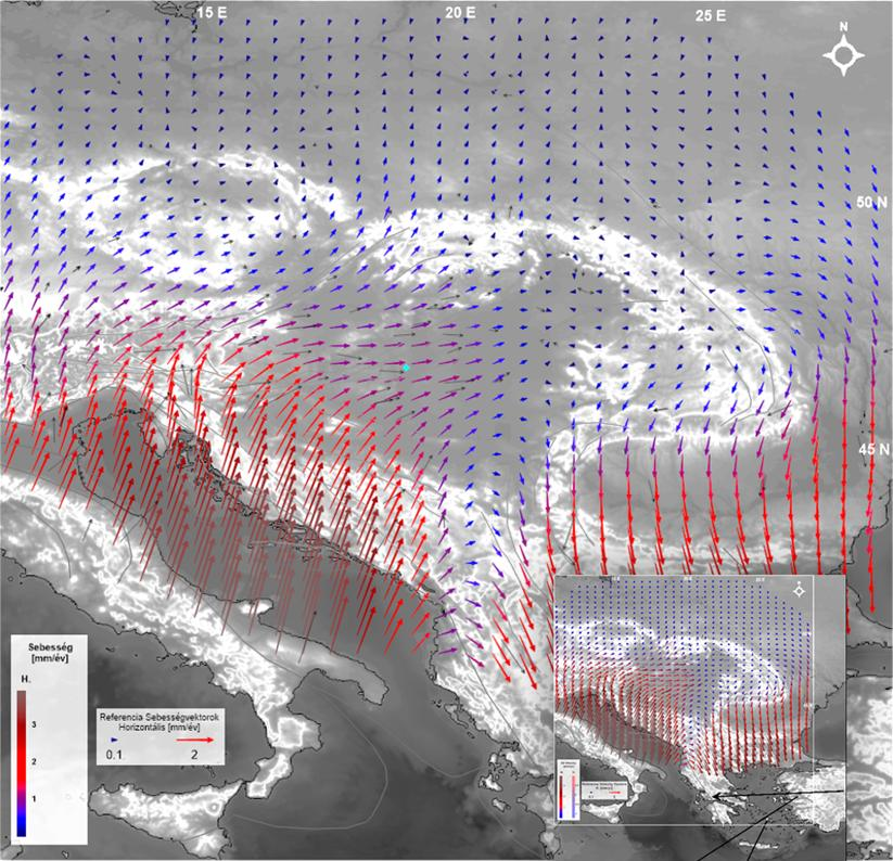 a TBJ II. 5.2.1.2.5-3. ábra mutatja. A deformációs sebességek 3,7 és 2,9 ppb/év nagyságúak az ÉNy-DK, illetve az erre merőleges ÉK-DNy-i irányok mentén.