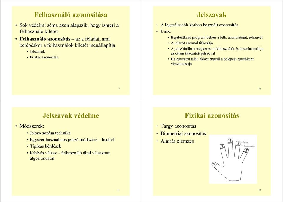 azonosítóját, jelszavát A jelszót azonnal titkosítja A jelszófájlban megkeresi a felhasználót és összehasonlítja az ottani titkosított jelszóval Ha egyezést talál, akkor engedi a belépést