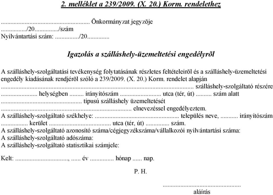 ../szám Nyilvántartási szám:.../20.