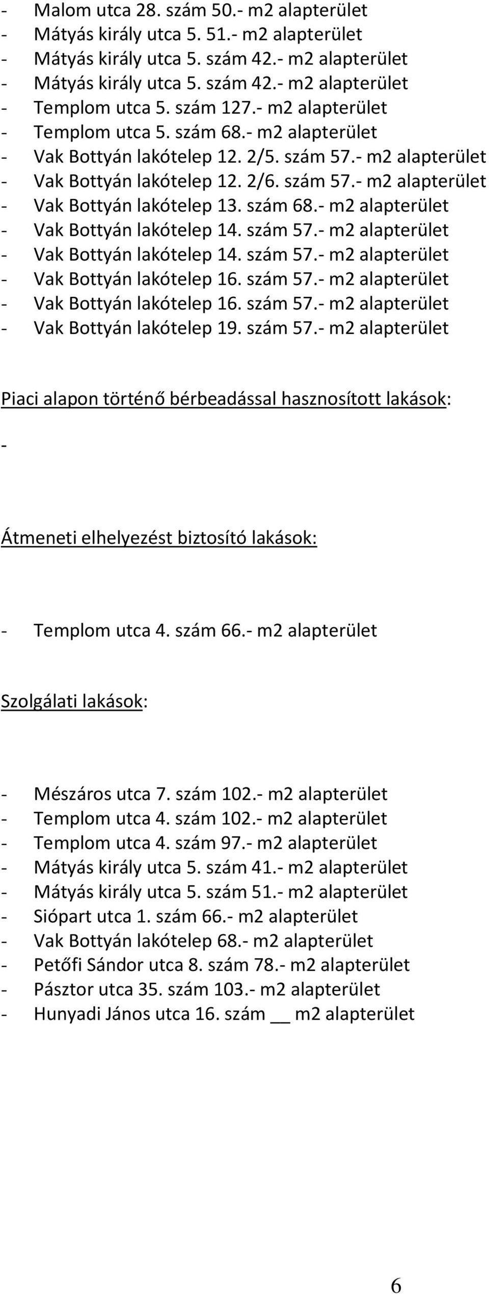 szám 68.- m alapterület - Vak Bottyán lakótelep 4. szám 57.- m alapterület - Vak Bottyán lakótelep 4. szám 57.- m alapterület - Vak Bottyán lakótelep 6. szám 57.- m alapterület - Vak Bottyán lakótelep 6. szám 57.- m alapterület - Vak Bottyán lakótelep 9.