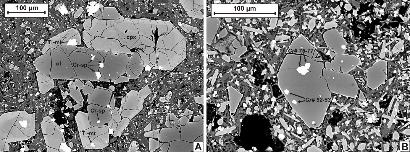 5.2.3.2. Spinell A króm-spinellek zárványként fordulnak elő az olivin feno- és mikrofenokristályokban (5.4. és 5.6. ábrák).