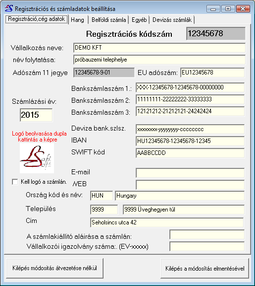 A feltöltés demó adatokkal gomb megnyomása után a próba bizonylatok törlődnek. A cikktörzs, ügyféltörzs és regisztrációs adatok felveszik a tesztadat tartalmat.